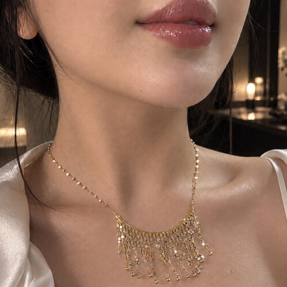 ⁨	😍 ✨ ست گردنبند و گوشواره شرابه‌ای